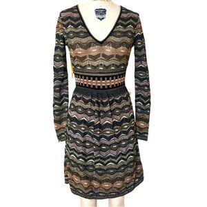M by MISSONI V Neck Chevron Print Mini Dress